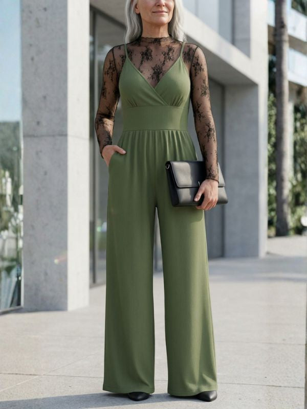 Loretta™ - Lace Tee & Pocket Jumpsuit Set