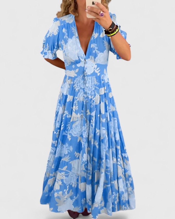 Vera™ - Elegant Floral V-neck Dress