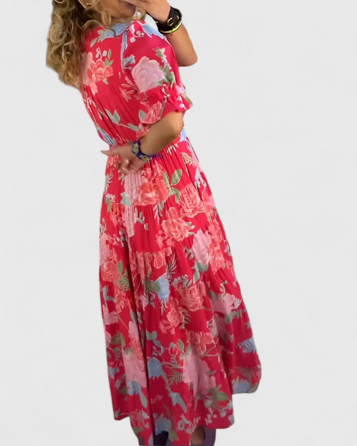 Vera™ - Elegant Floral V-neck Dress