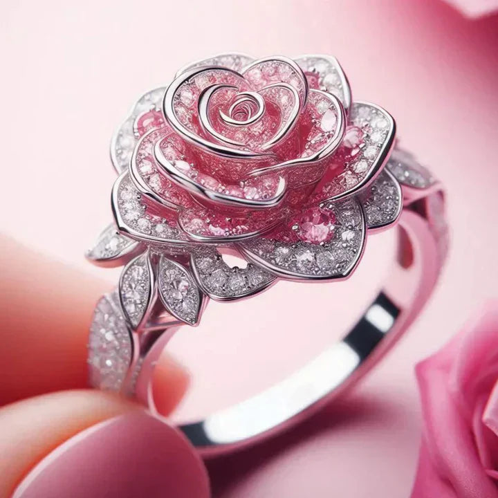 Nadine™ - Exotic Silver-Plated Ring with Pink Flowers