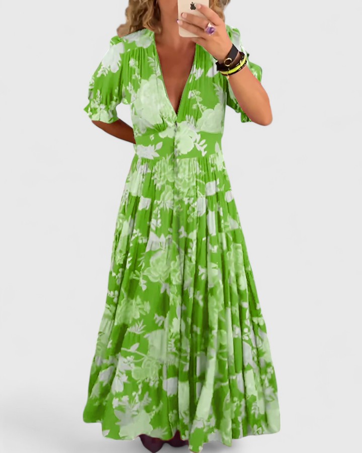 Vera™ - Elegant Floral V-neck Dress