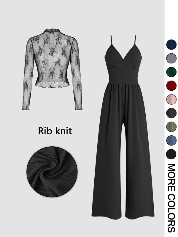 Loretta™ - Lace Tee & Pocket Jumpsuit Set