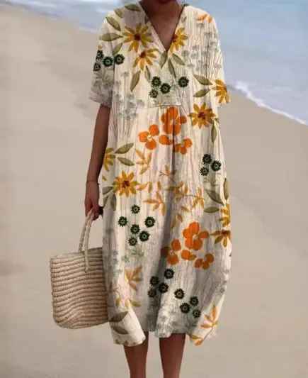 Élise™ - Vintage Floral Print Casual Flowy Dress