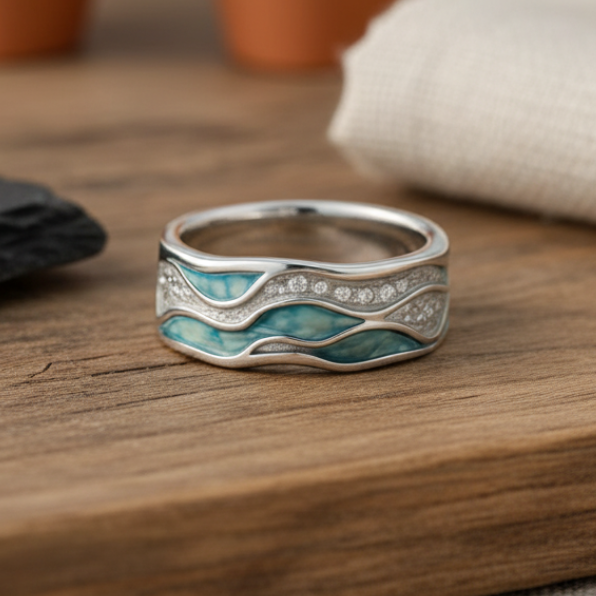 Opal™ - Turquoise Silvered Waves Ring