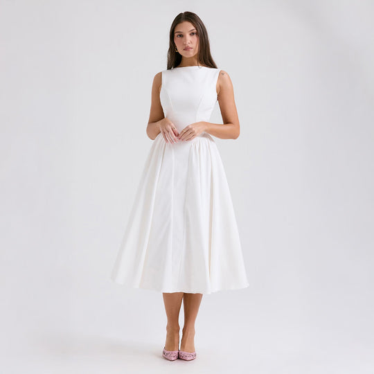 White Twill Midi Dress