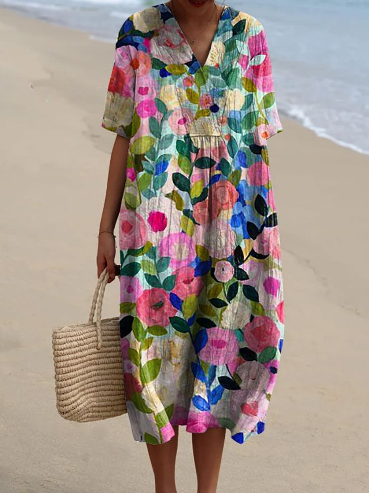 Élise™ - Vintage Floral Print Casual Flowy Dress