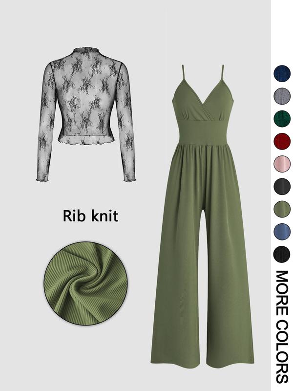 Loretta™ - Lace Tee & Pocket Jumpsuit Set