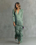 Cora™ | Elegant midi dress with fringe sleeves