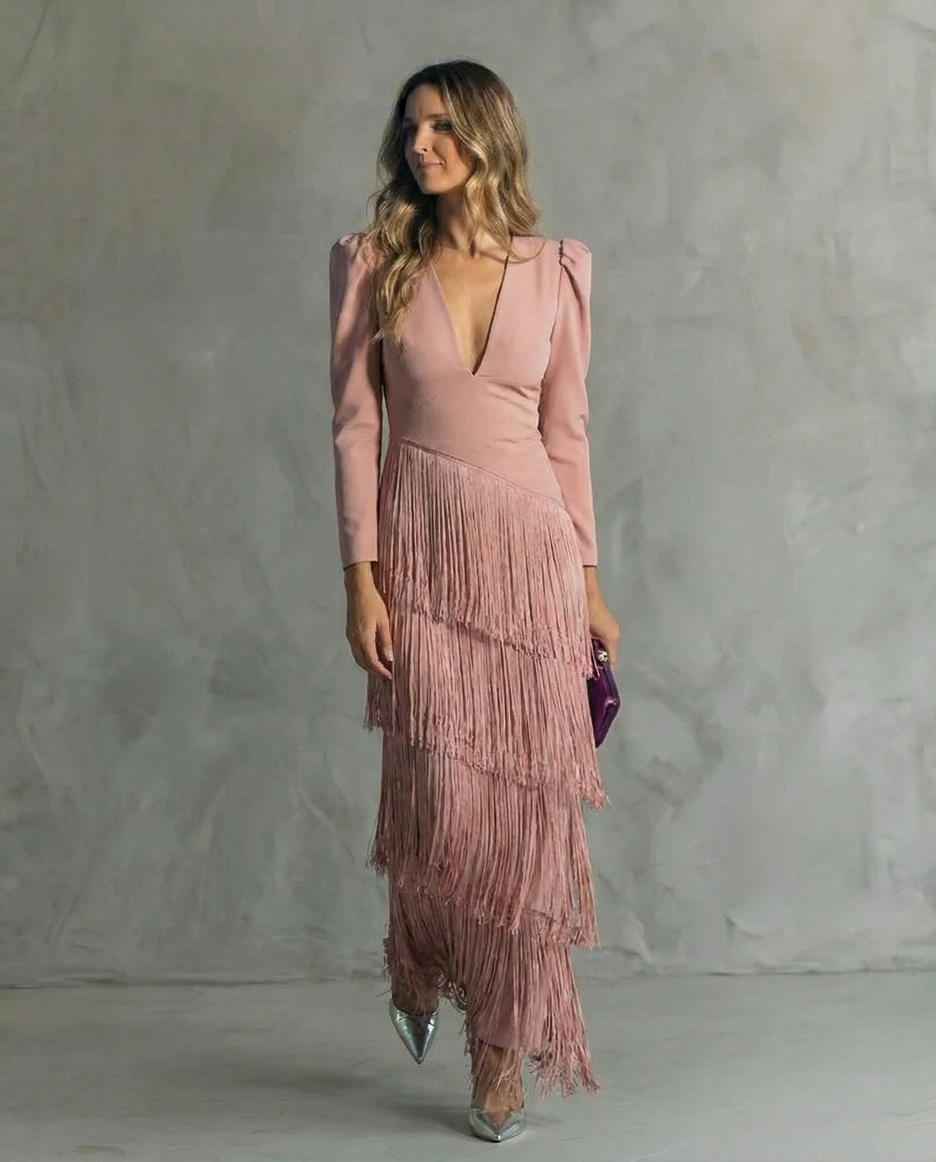 Cora™ | Elegant midi dress with fringe sleeves