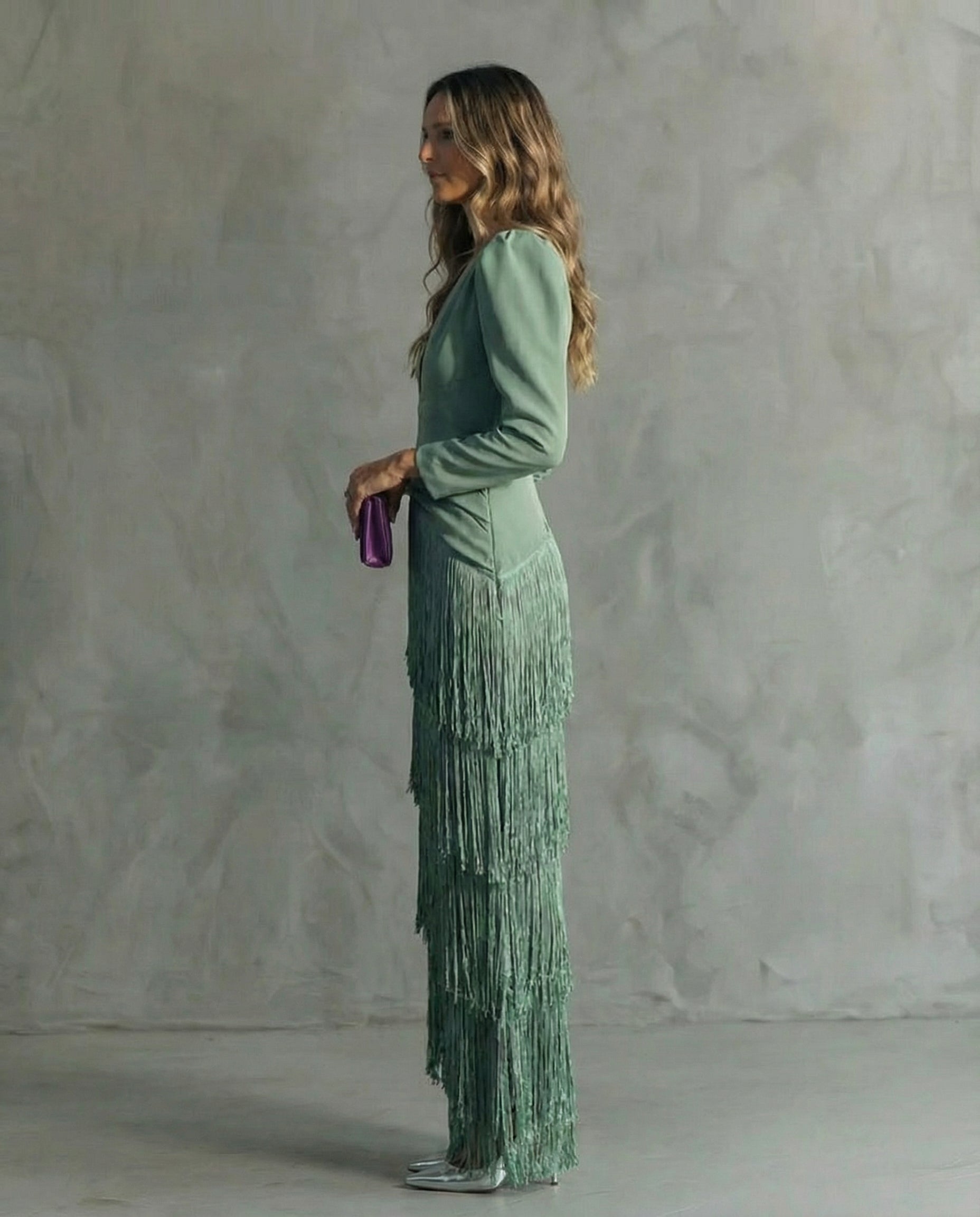 Cora™ | Elegant midi dress with fringe sleeves