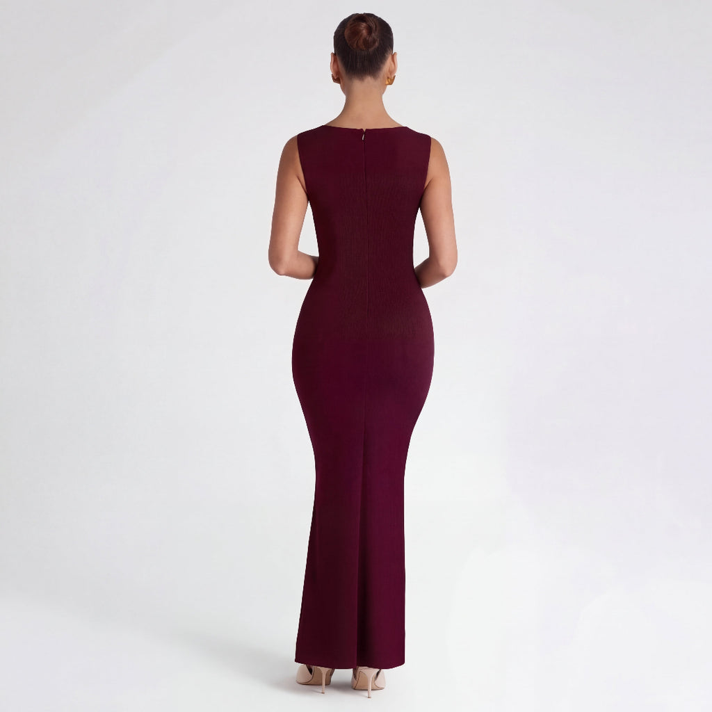 Burgundy Satin Maxi Dress, view 4