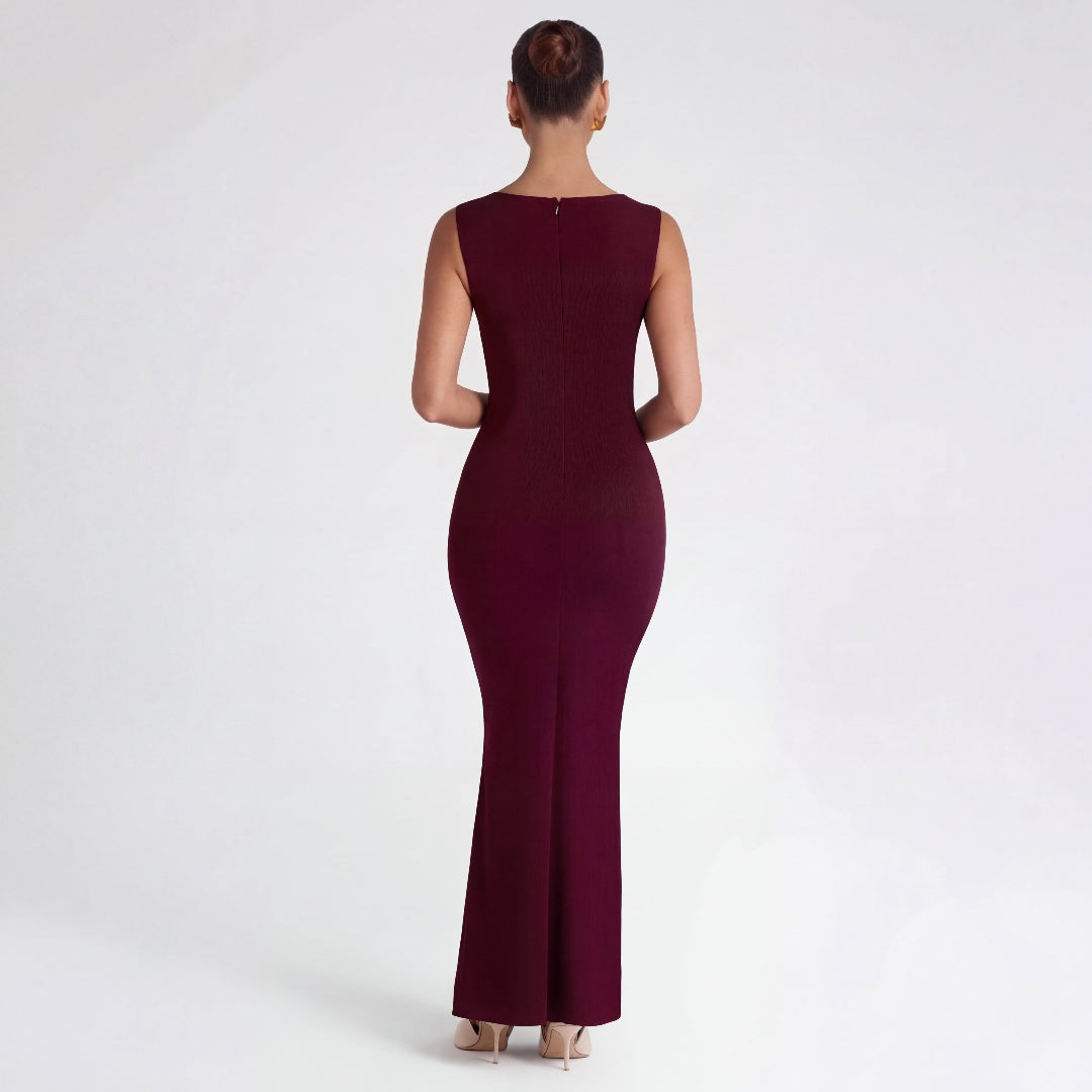 Robe Longue Satin bordeau