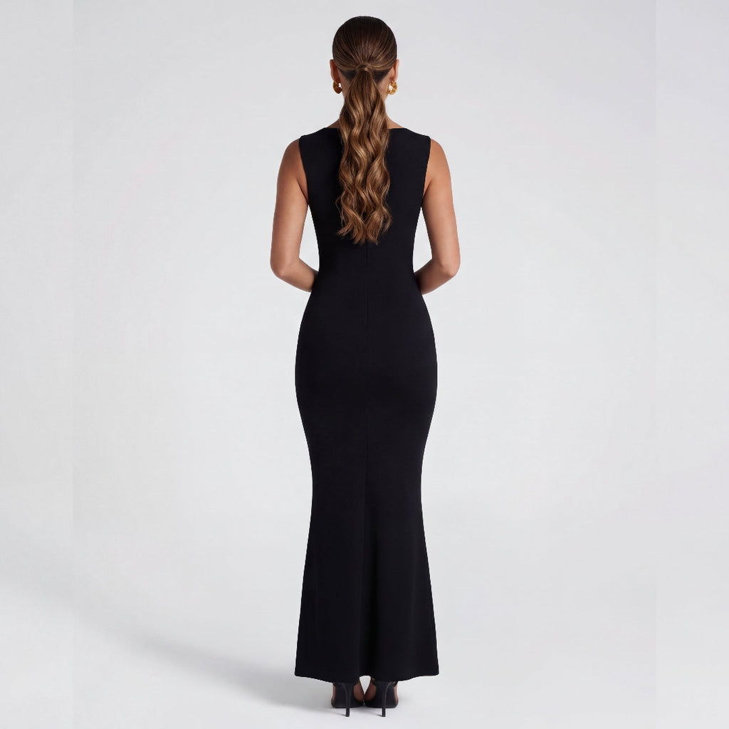 Black Satin Maxi Dress, view 4
