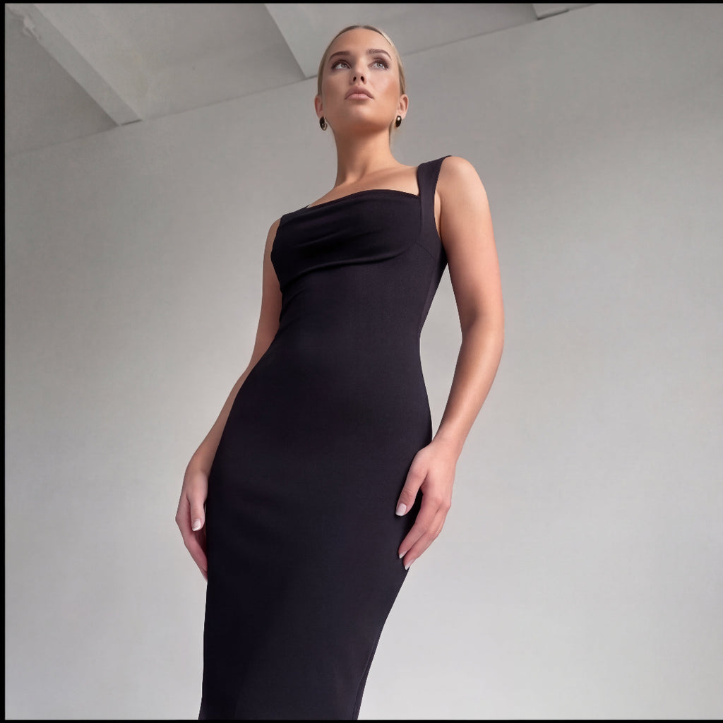 Black Satin Maxi Dress, view 5