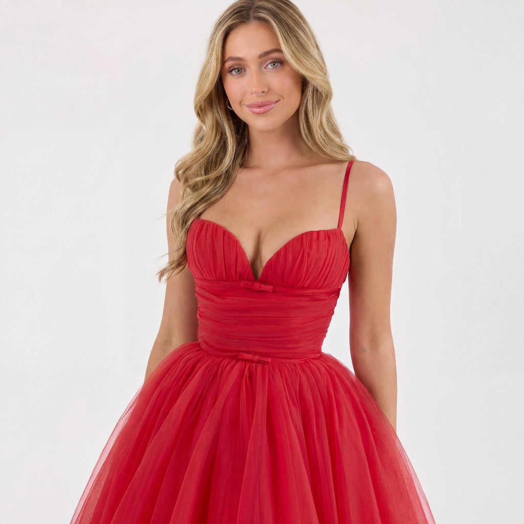 Red Tulle Mini Dress, view 2