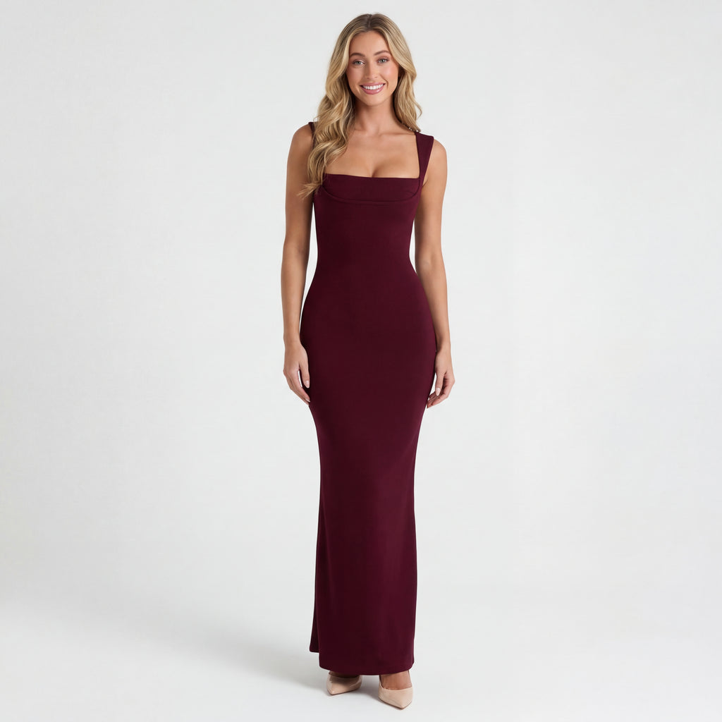 Burgundy Satin Maxi Dress, view 2